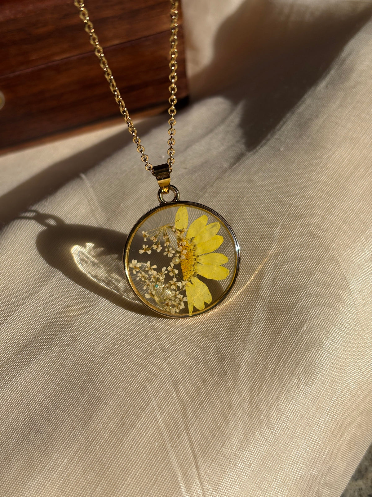 Golden Daisy Real Flower Pendant