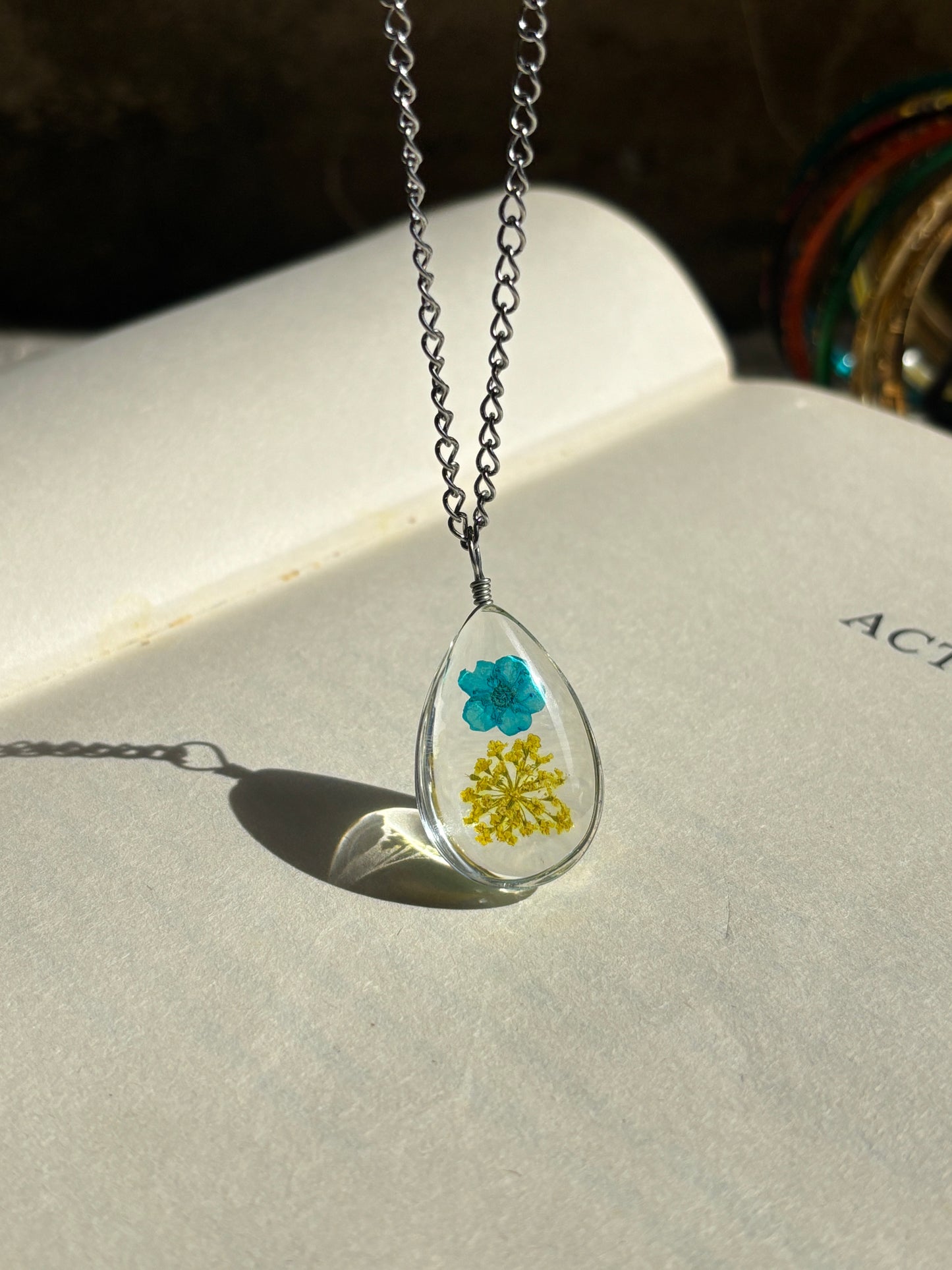 Real Flower Teardrop Pendant