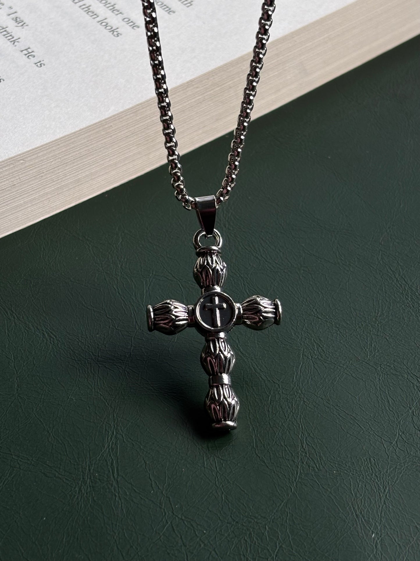 Cylindrical Cross pendant with chain