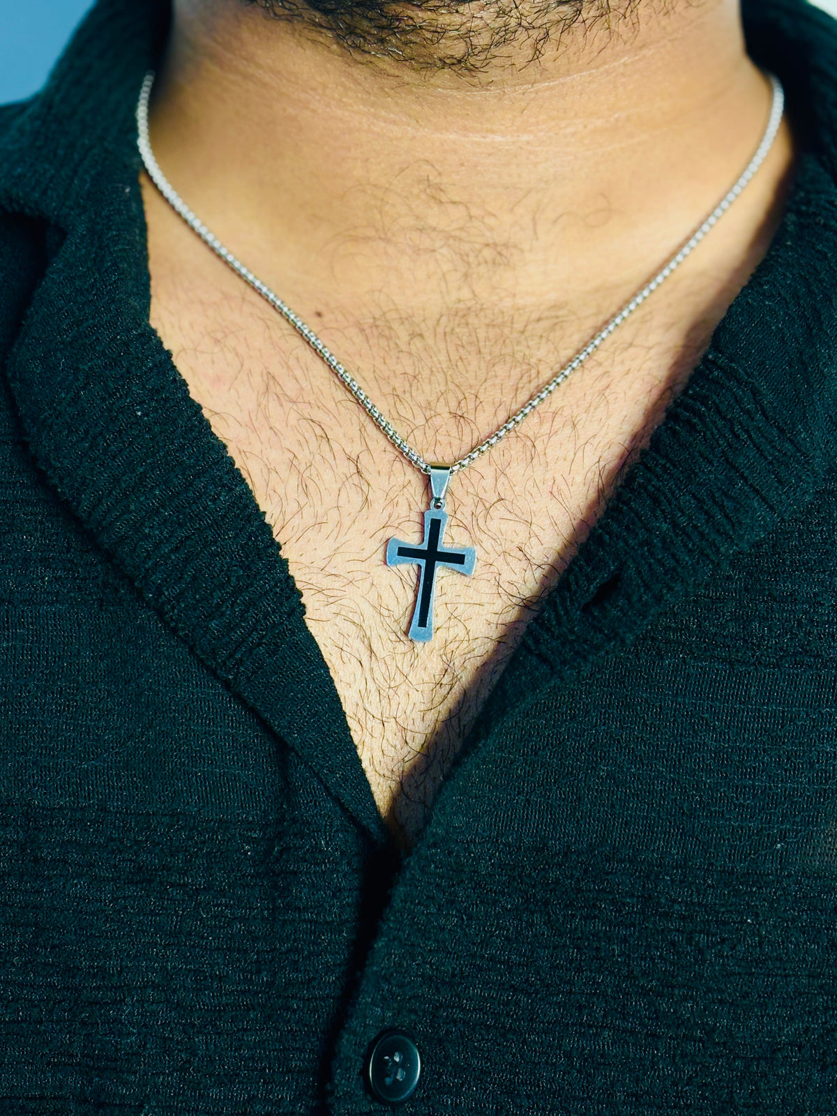 Black stylish cross pendant with chain
