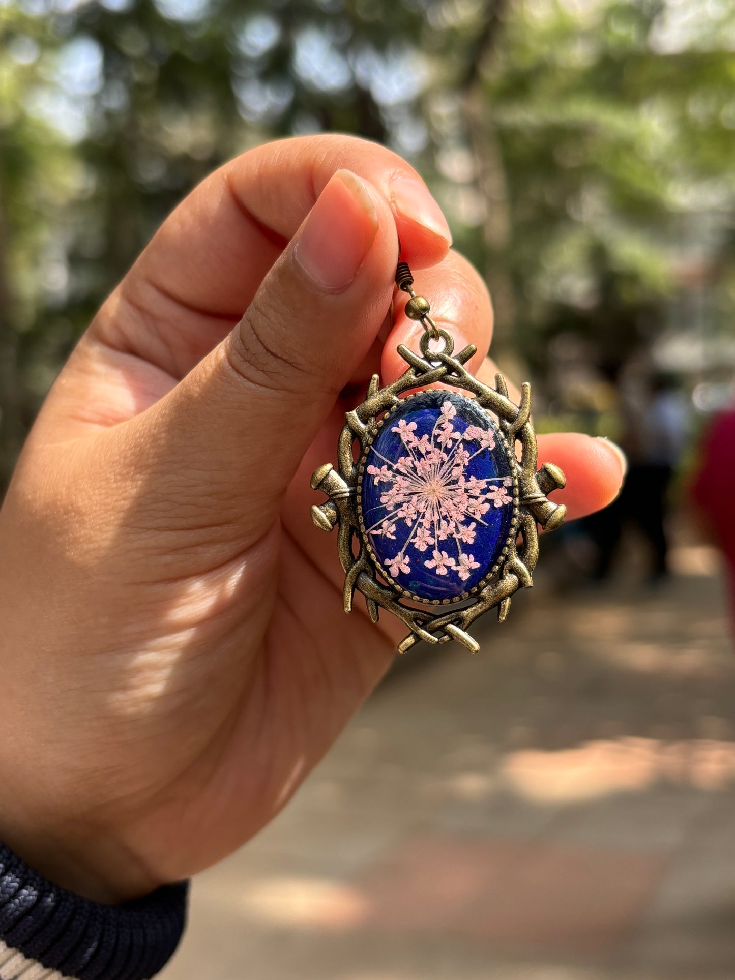 Mid night blue floral earrings