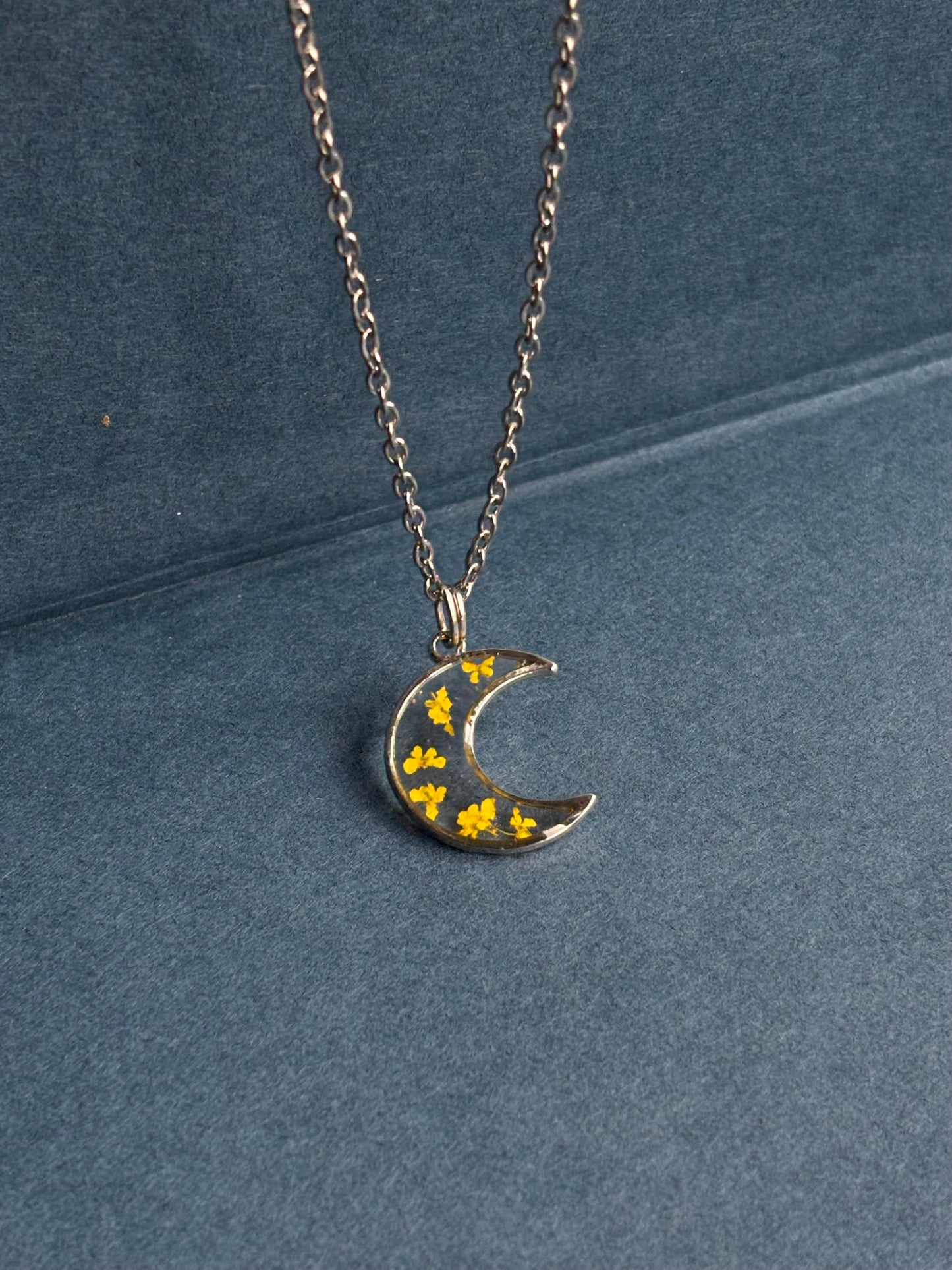 Crescent Moon Yellow Flower pendant