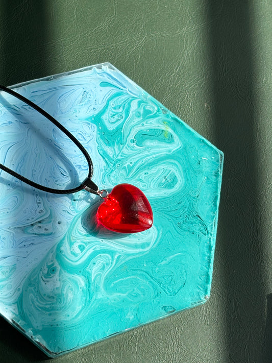 Red Heart pendent with black Thread