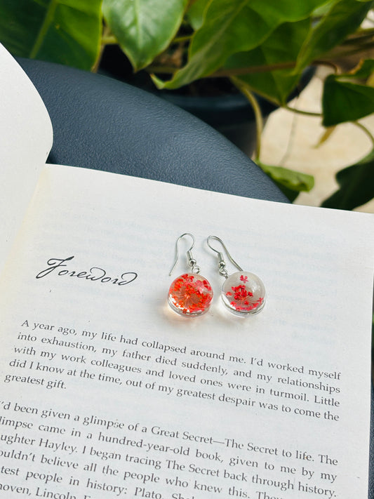 Red Ammi Majus Flower Earrings