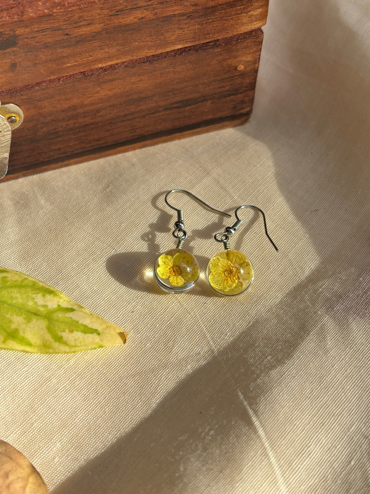 Yellow Plum Real Flower Earrings