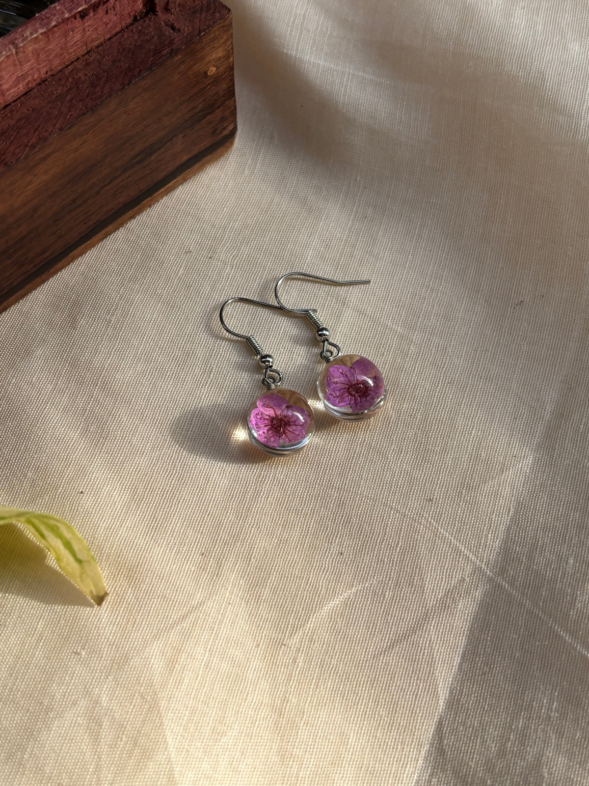 Purple Plum Real Flower Earrings