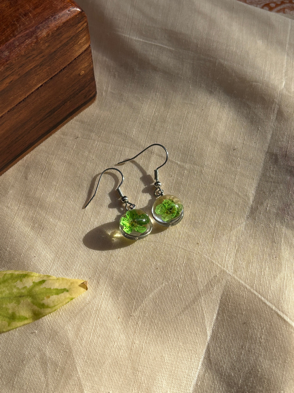 Green Plum Real Flower Earrings