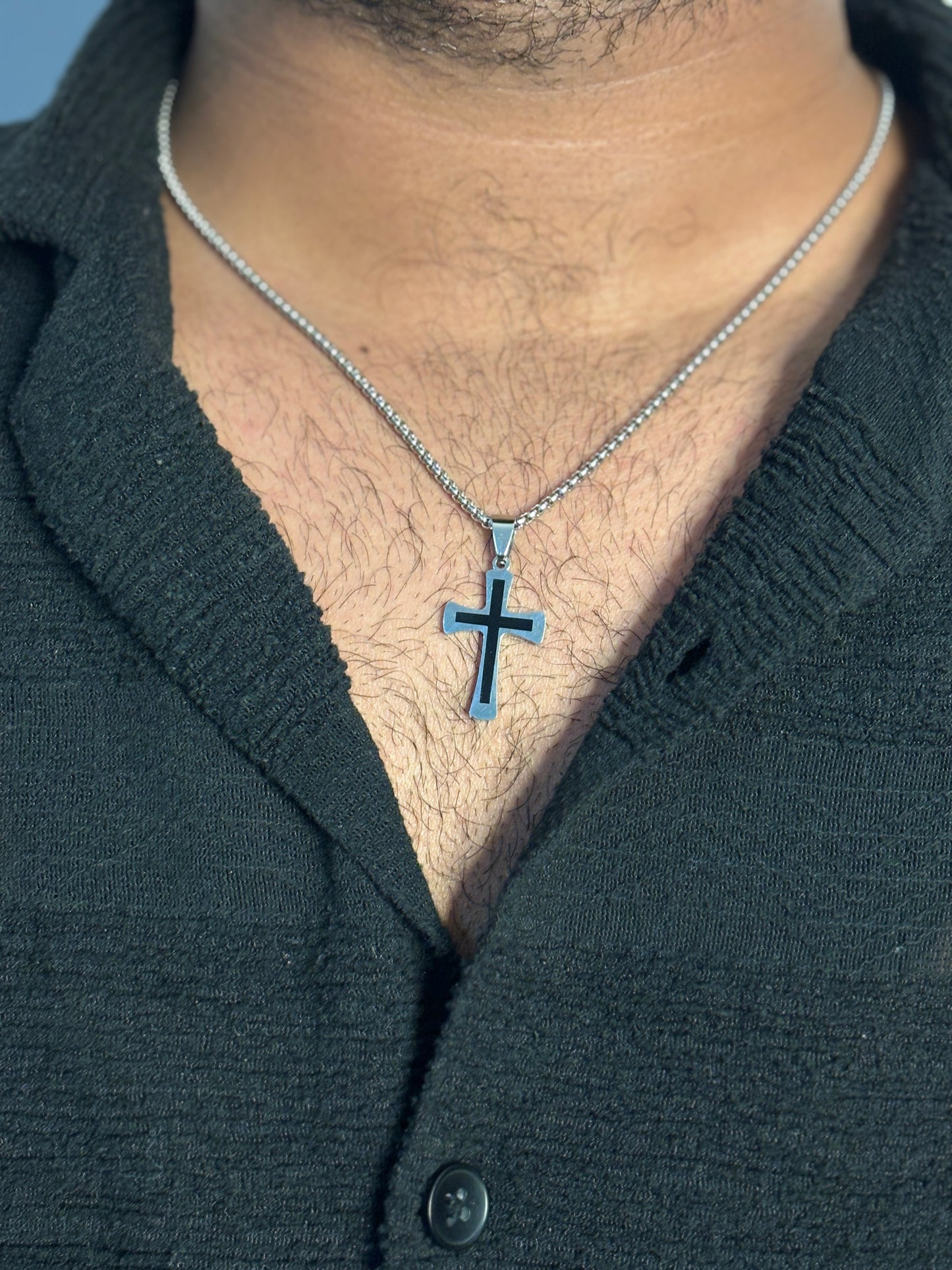 Black stylish cross pendant with chain