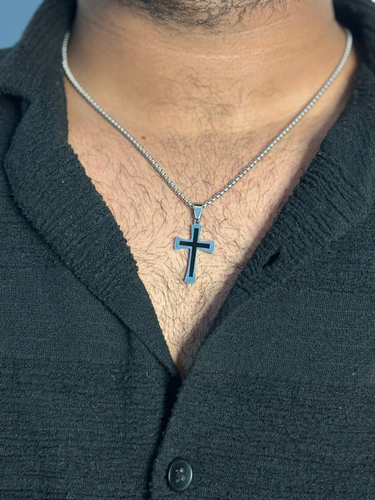 Black stylish cross pendant with chain