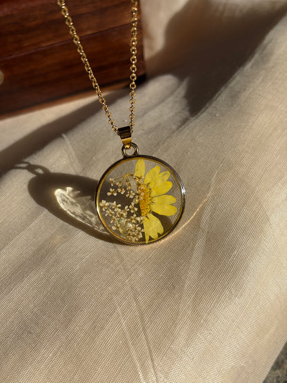 Golden Daisy Real Flower Pendant