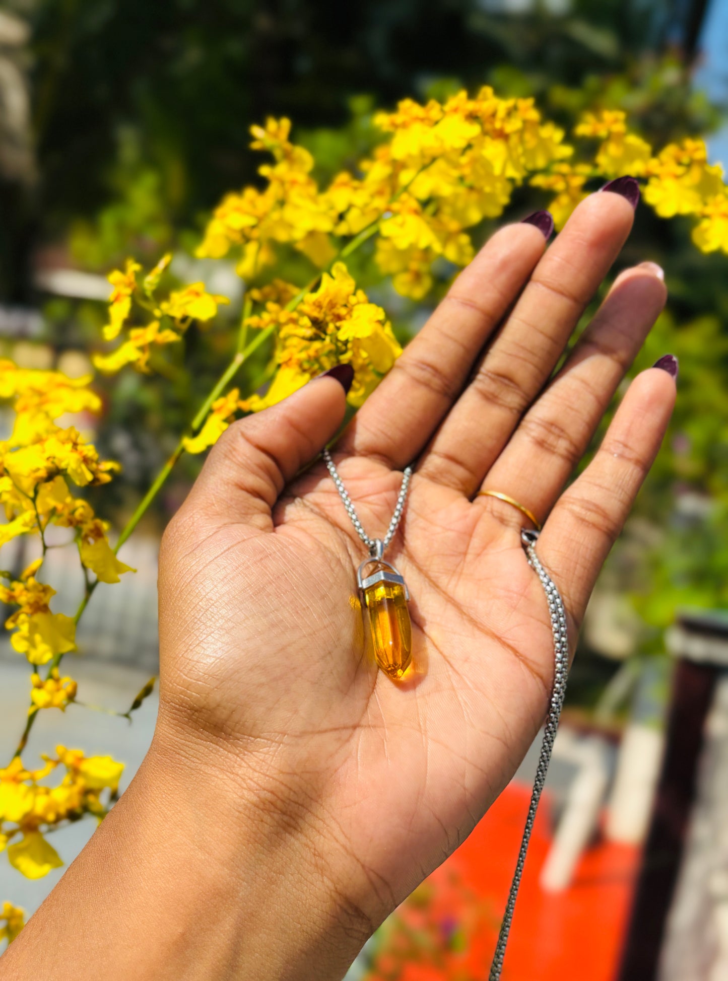 Yellow Crystal pendant With Chain