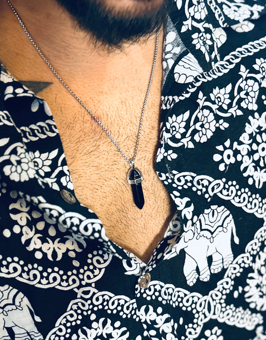 Black resin crystal pendent with chain
