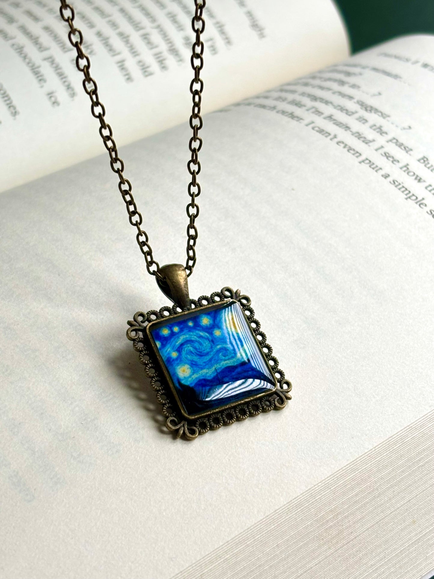 Starry night vintage pendent with chain