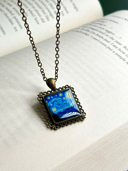 Starry night vintage pendent with chain