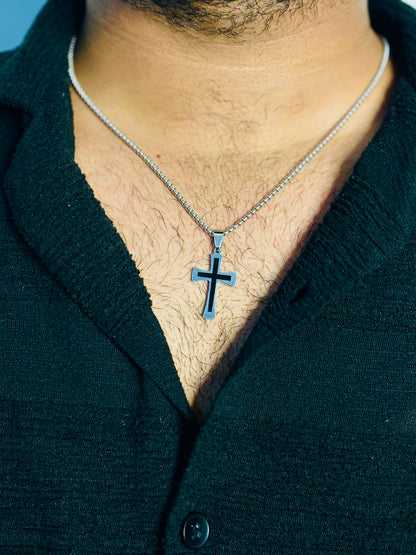 Black stylish cross pendant with chain