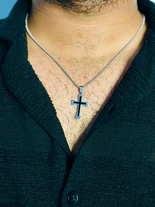 Black stylish cross pendant with chain