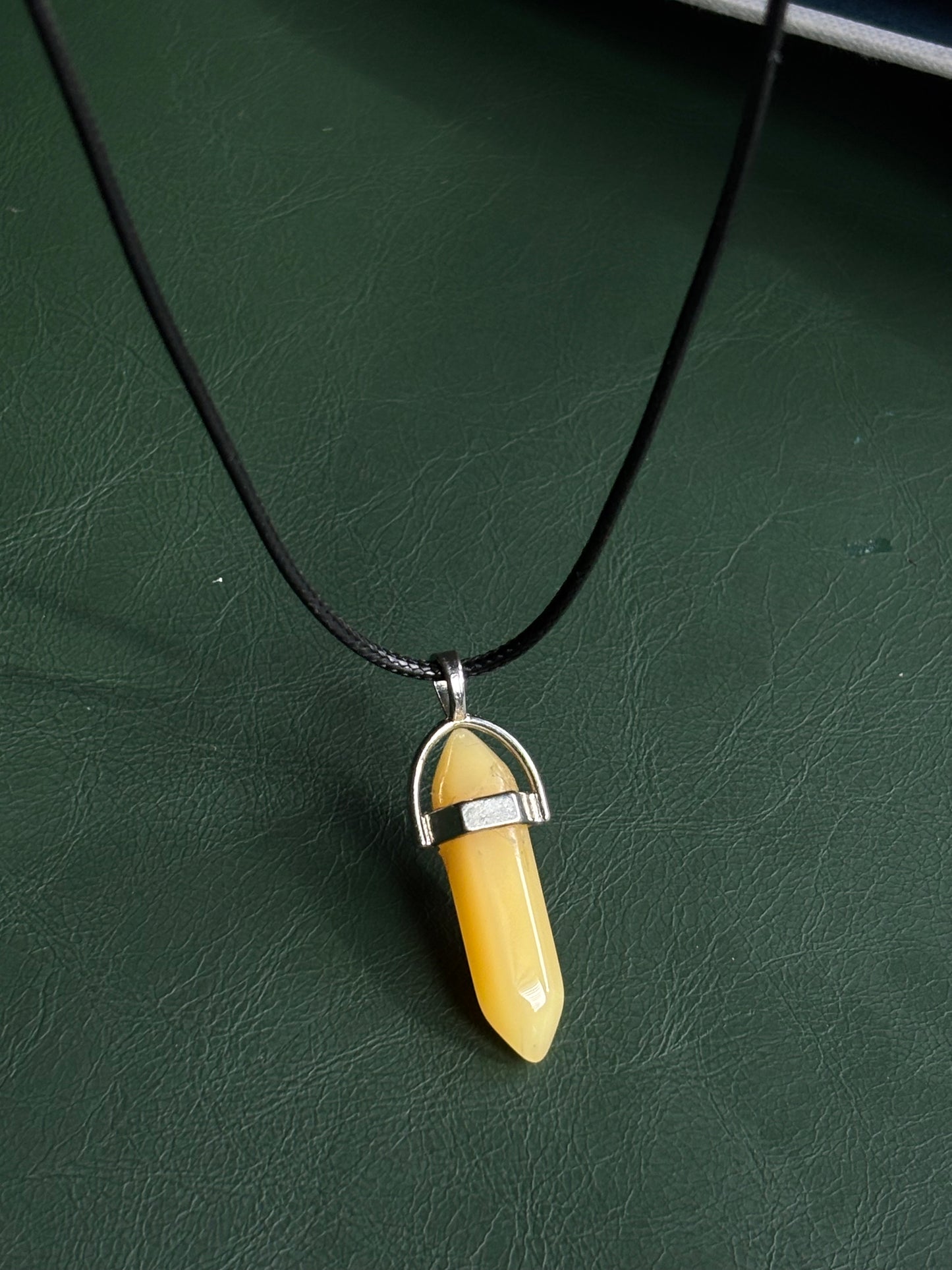 Yellow Resin Crystal pendant with Black Thread
