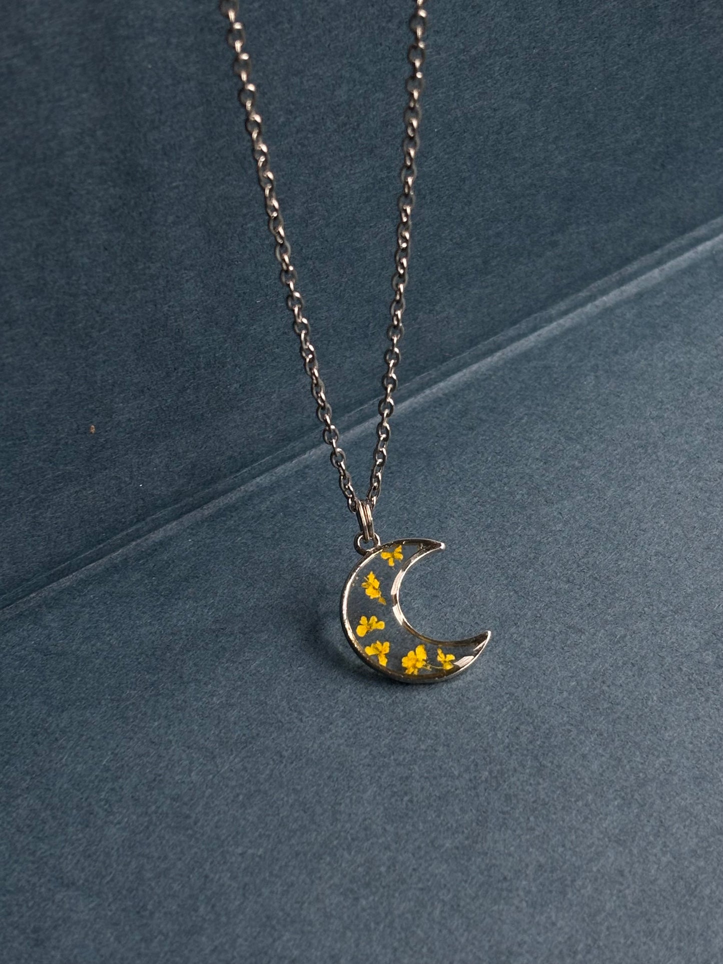 Crescent Moon Yellow Flower pendant