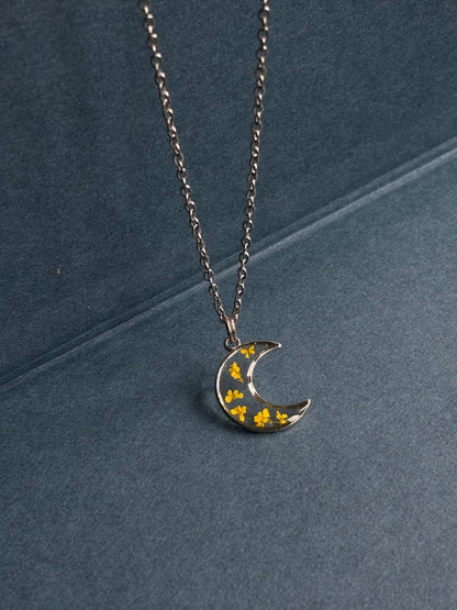 Crescent Moon Yellow Flower pendant