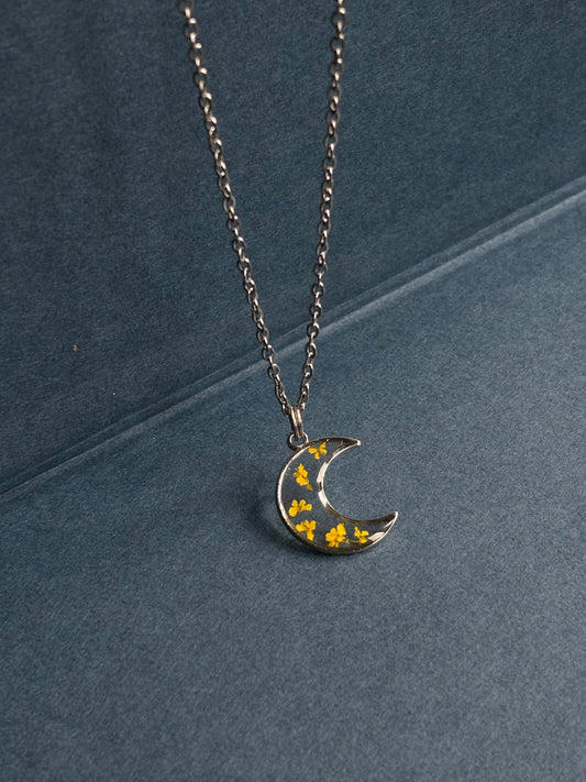 Crescent Moon Yellow Flower pendant