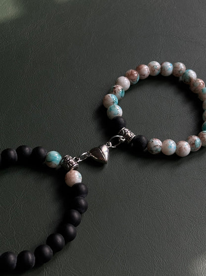 Couple bracelet set with magnet heart