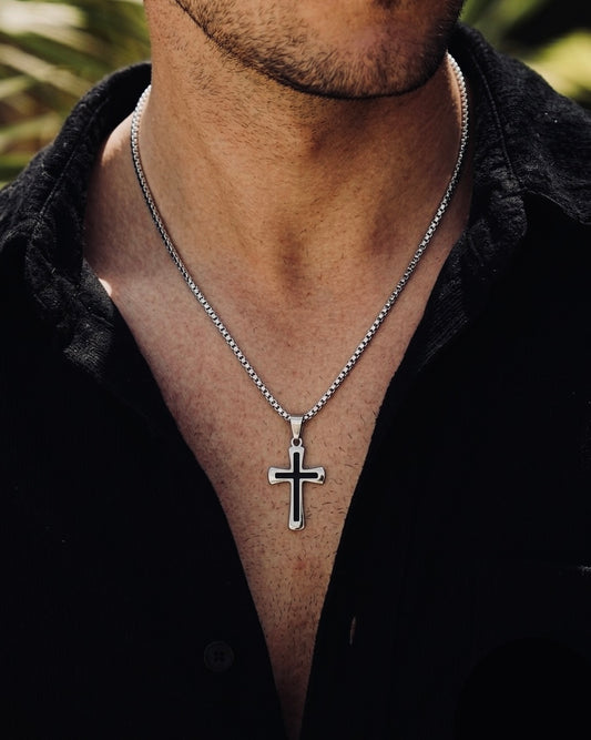 Black stylish cross pendant with chain