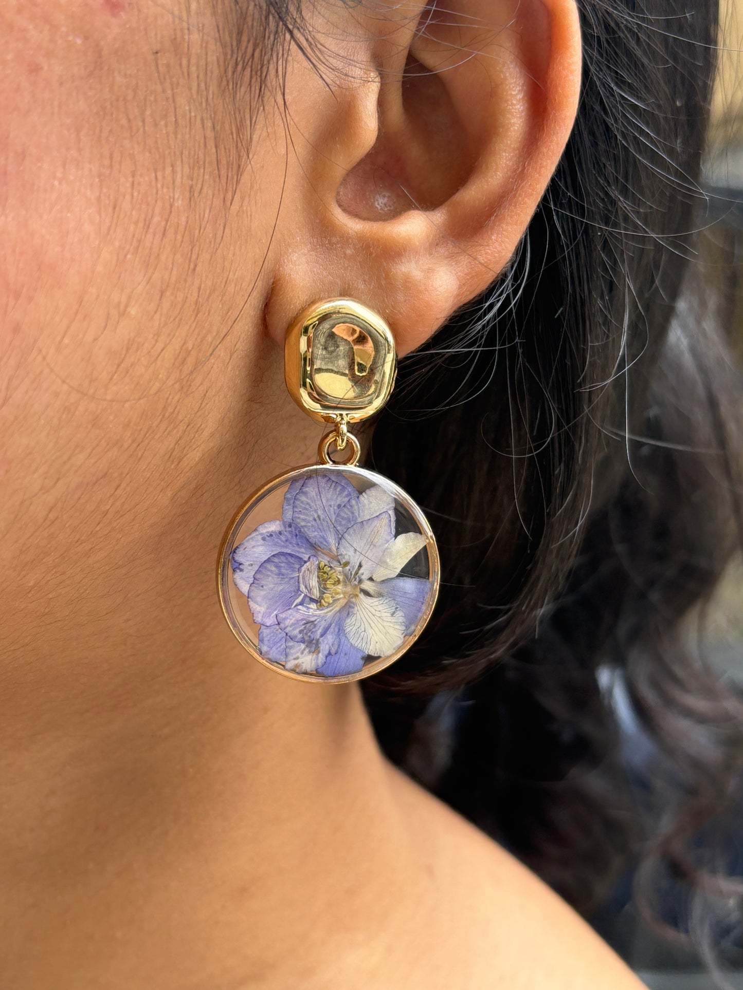 Delphinium Real Flower Earrings