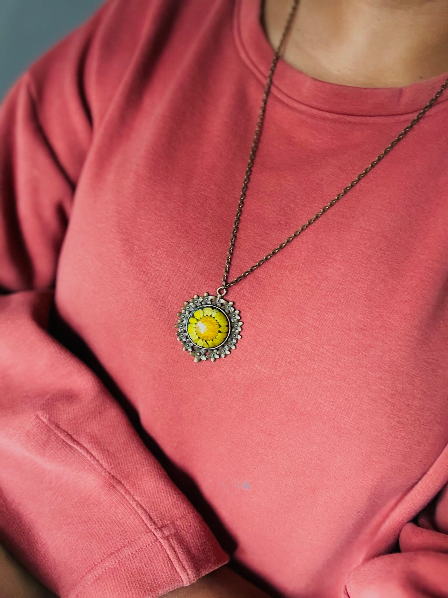 Vintage Yellow Daisy Pendant with Chain