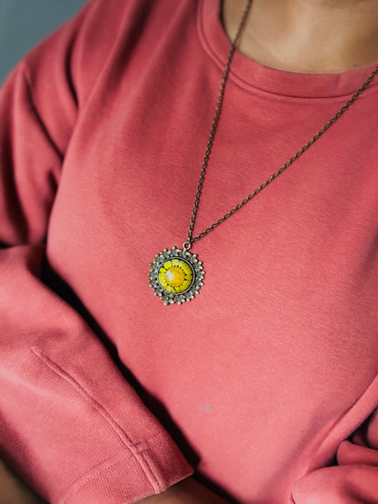 Vintage Yellow Daisy Pendant with Chain