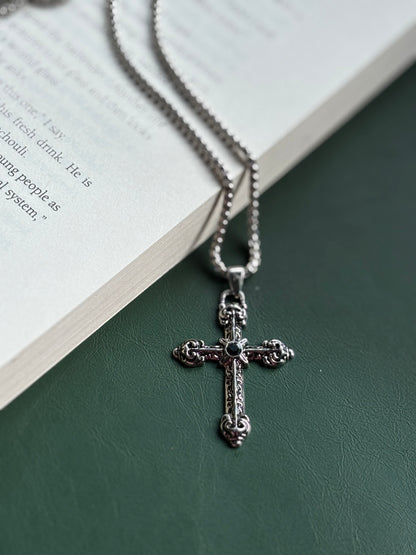 Cross pendent with Black stone