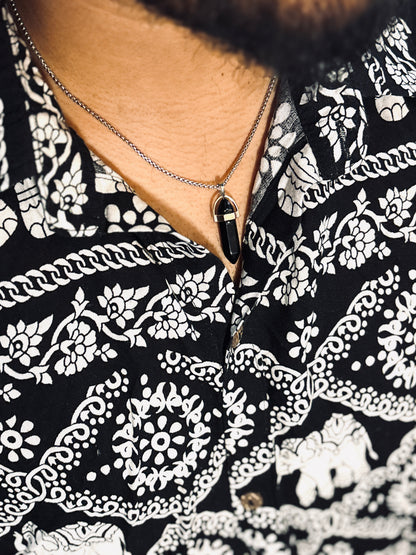Black resin crystal pendent with chain