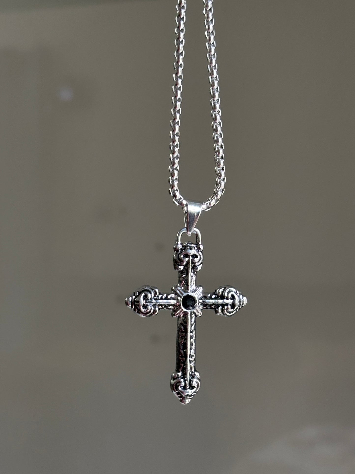 Cross pendent with Black stone