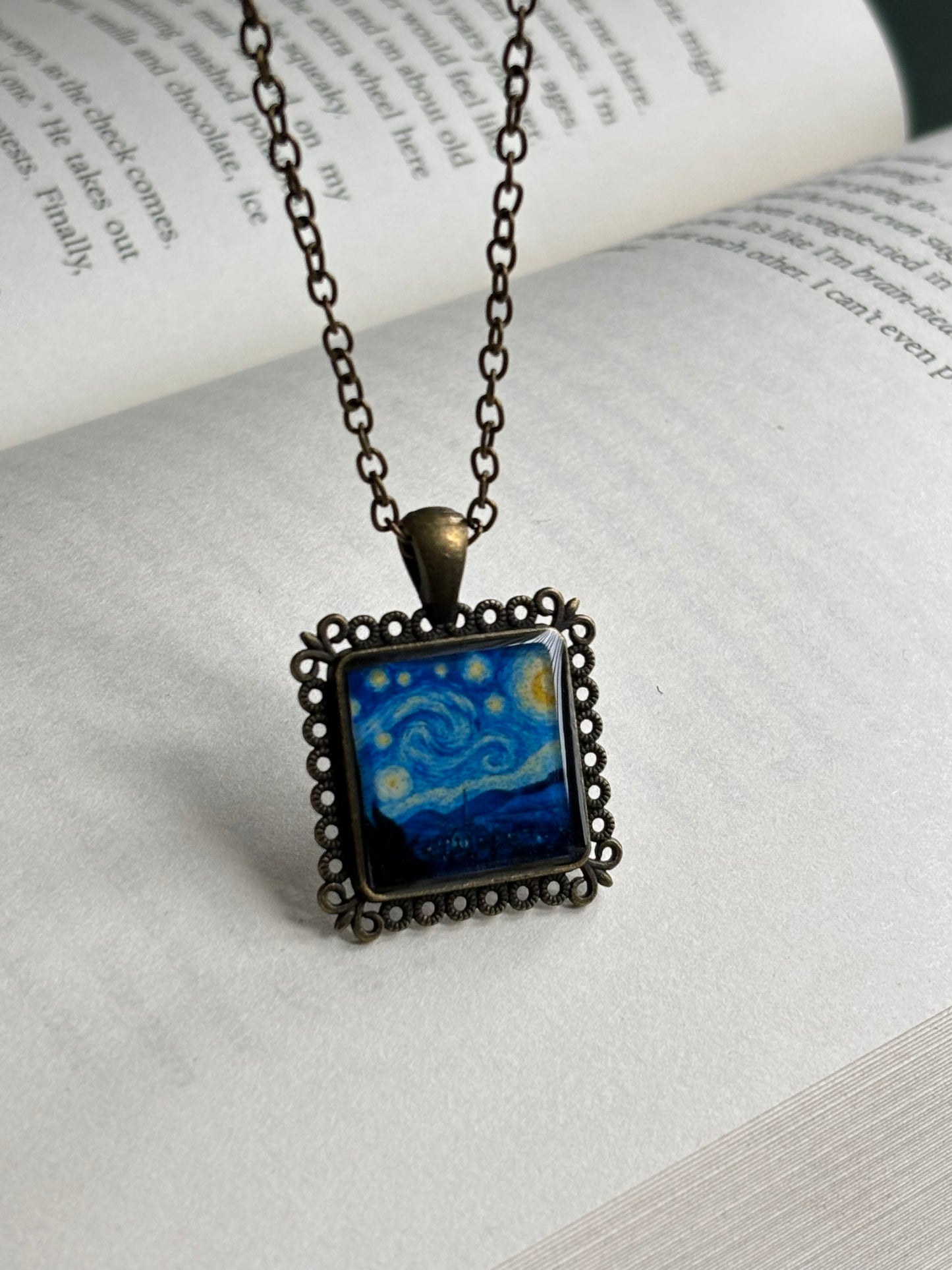 Starry night vintage pendent with chain