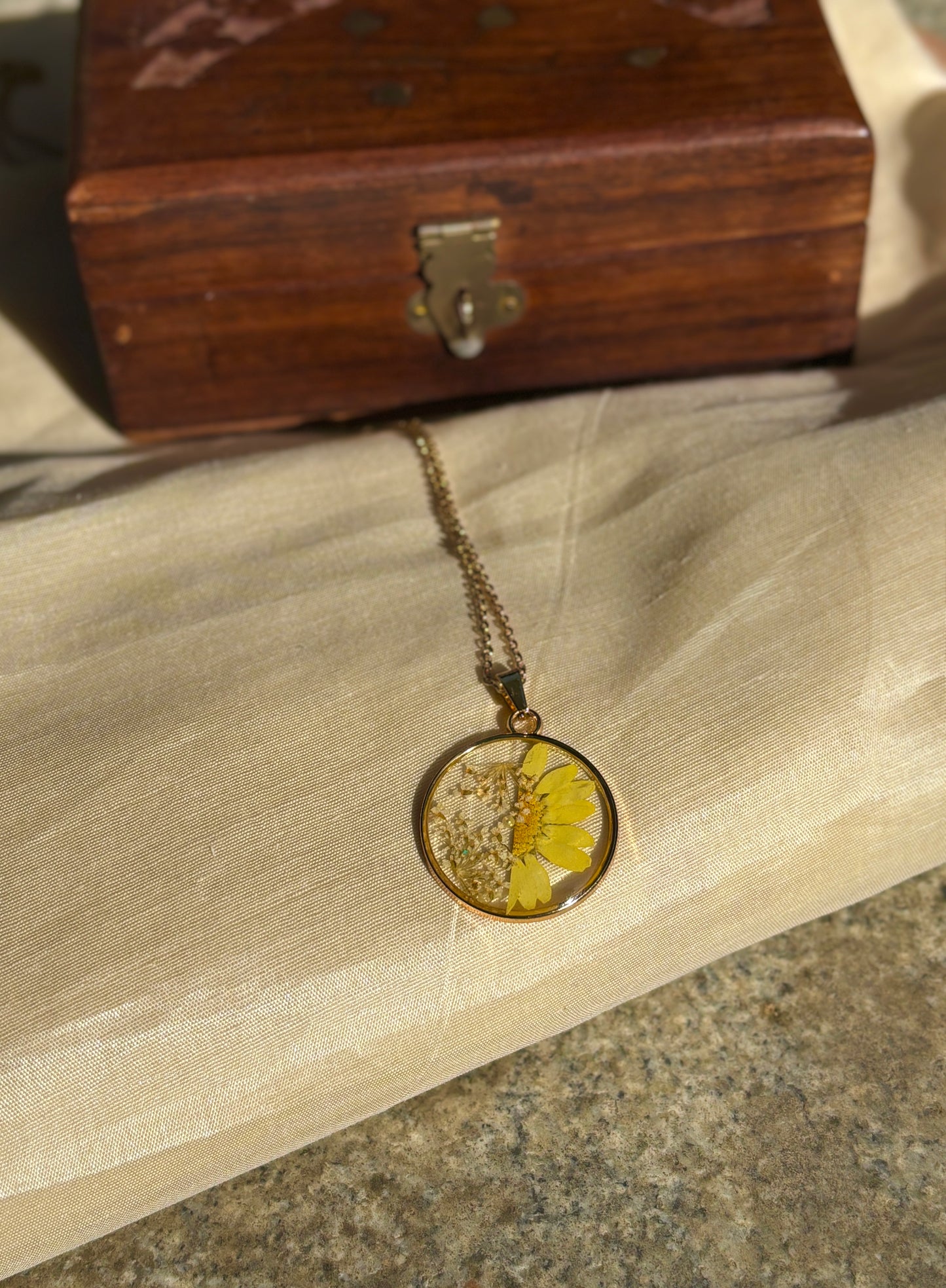 Golden Daisy Real Flower Pendant
