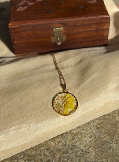 Golden Daisy Real Flower Pendant
