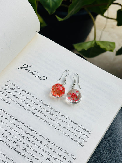 Red Ammi Majus Flower Earrings