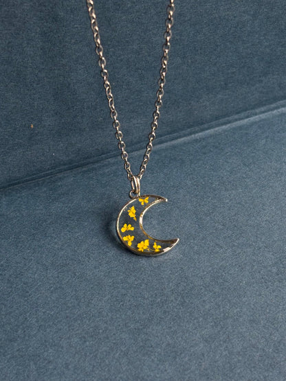 Crescent Moon Yellow Flower pendant