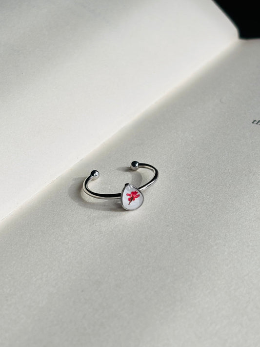 Real Red flower Drop Shape Minimal Ring