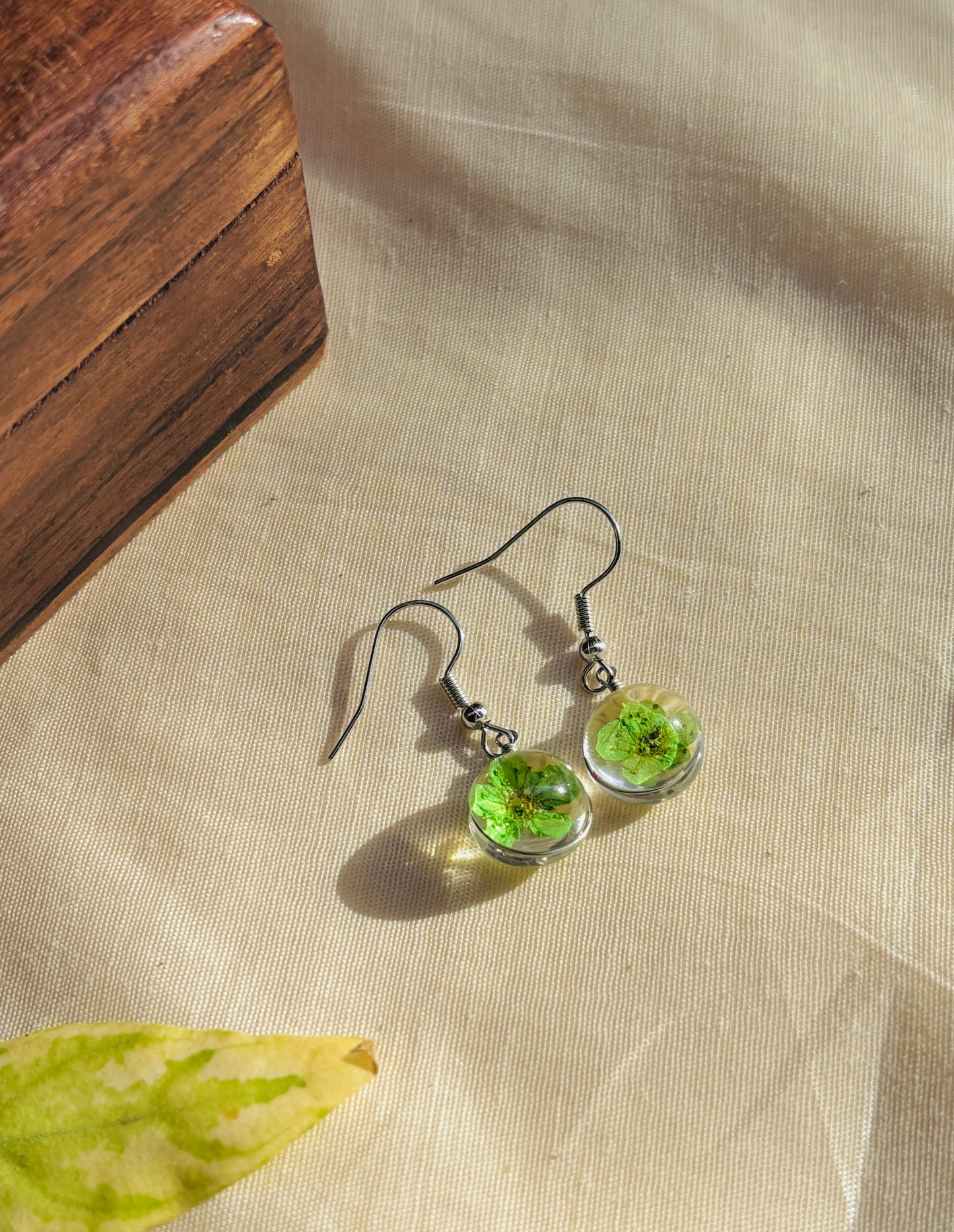 Green Plum Real Flower Earrings