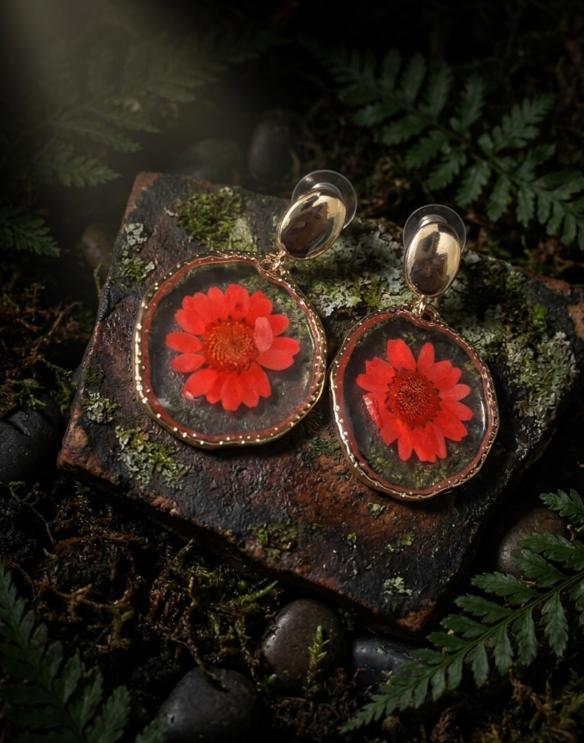 Red Daisy Earrings