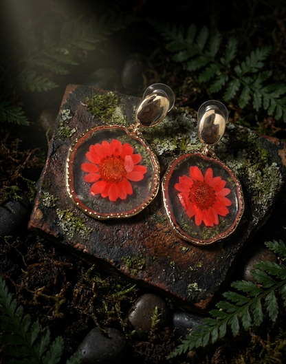 Red Daisy Earrings