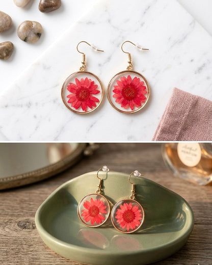 Red Daisy Earrings