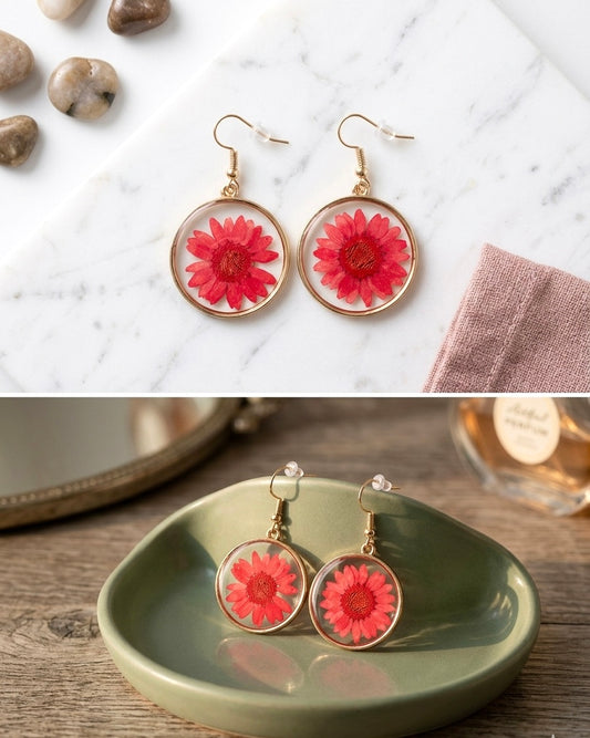Red Daisy Earrings