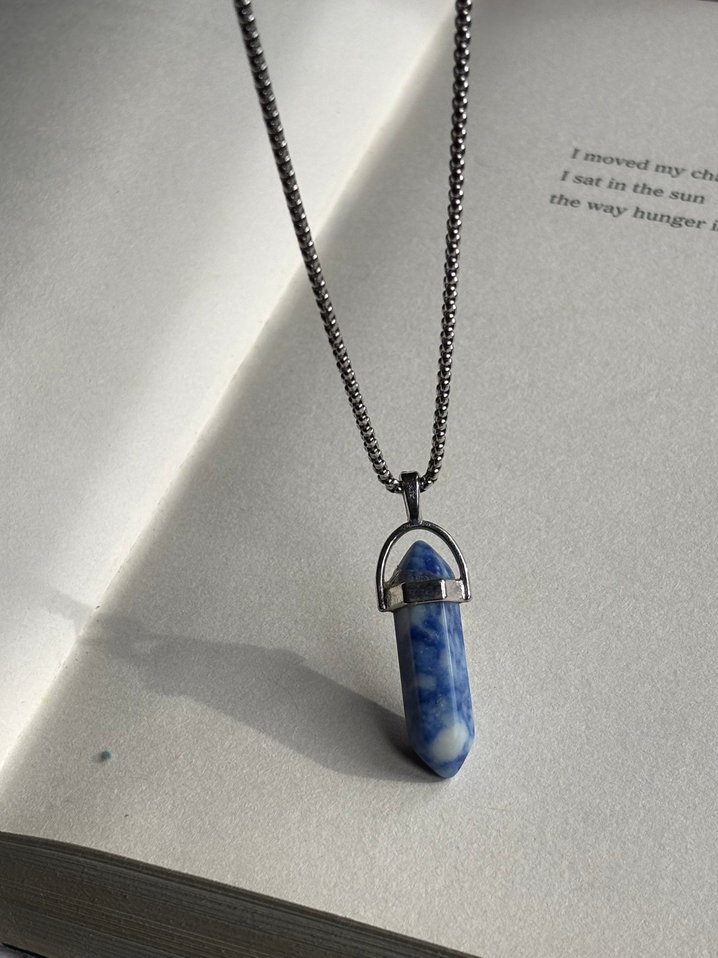Blue Stone Resin Crystal Pendant with Chain