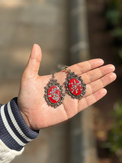 Ruby Red Floral Earrings