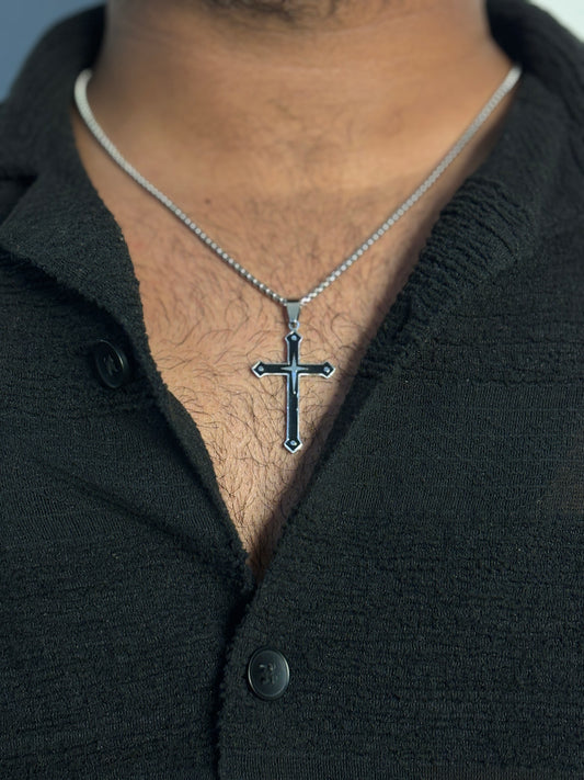 Black cross pendant with chain