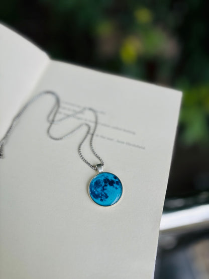 Blue Moon pendant with stainless steel chain