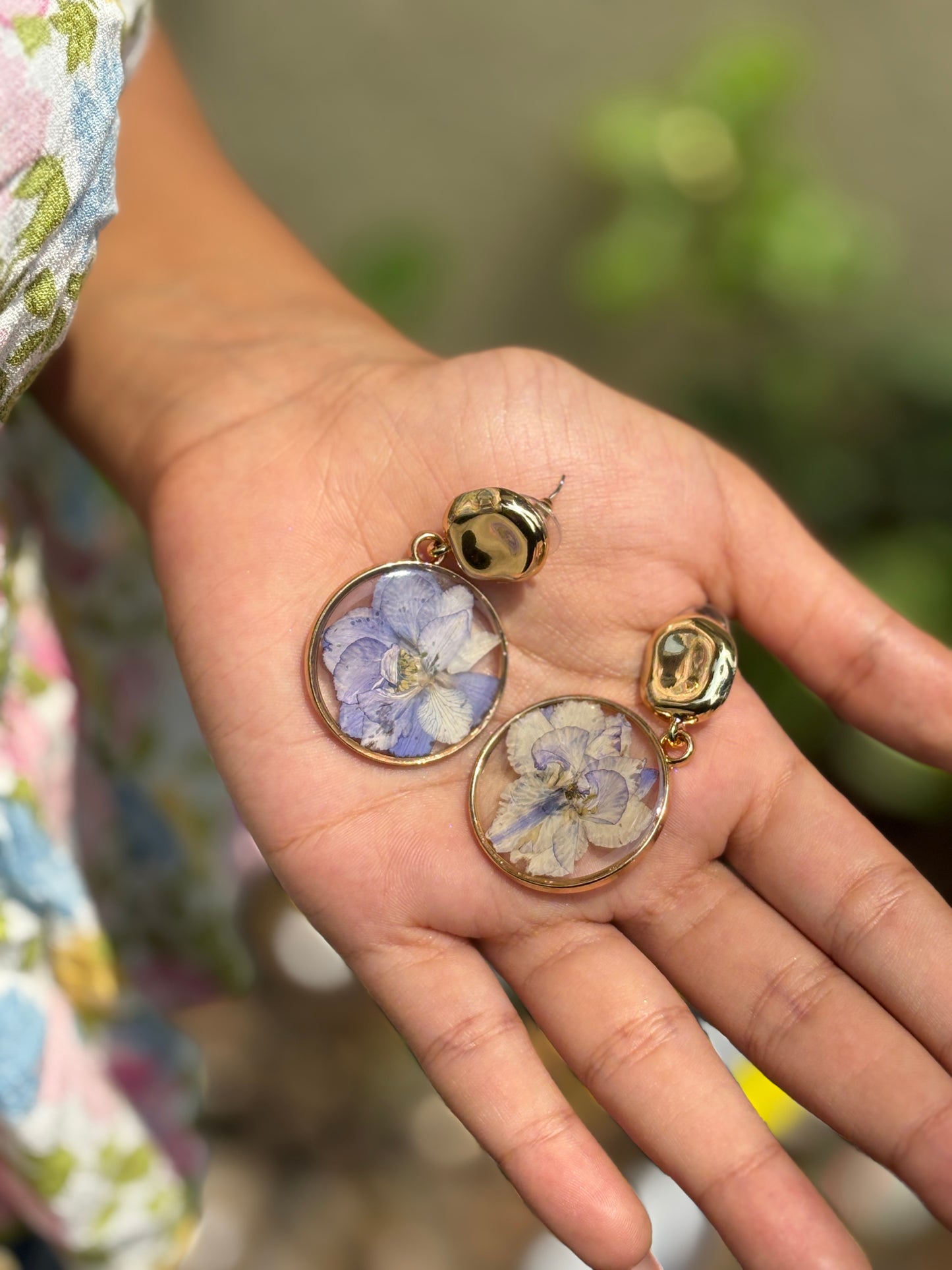 Delphinium Real Flower Earrings
