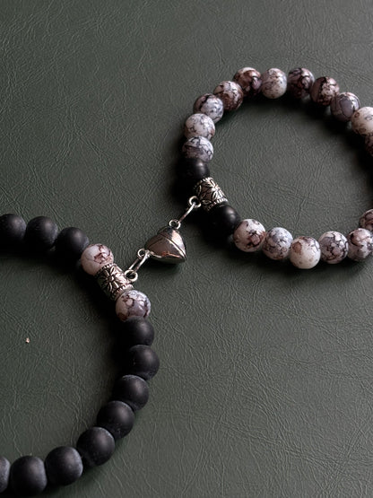 Couple bracelet set with magnet heart