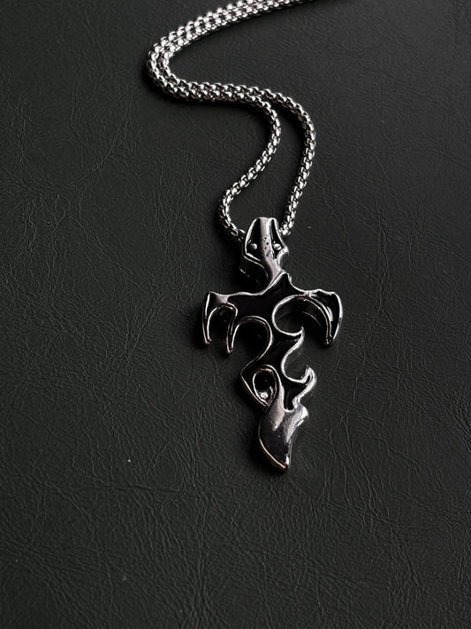 Flame Cross pendent with Stainless steel Chain